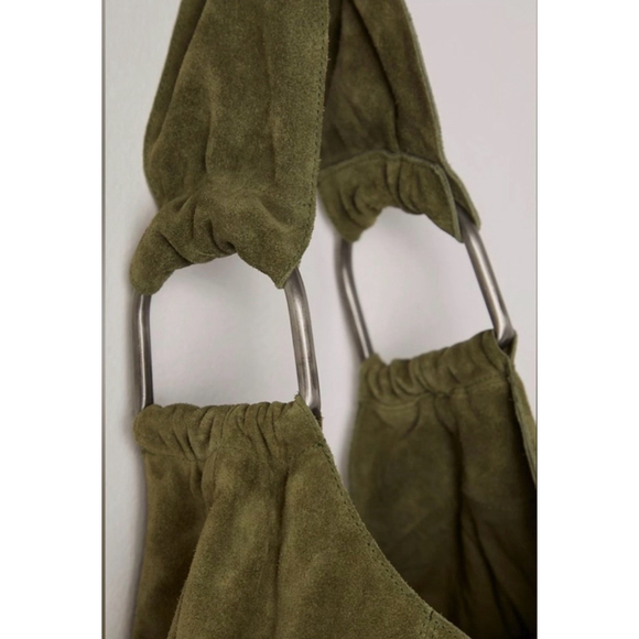 Free People Bobbi Slouch Suede Tote NWT Khaki Green Suede Oversized - Picture 3 of 7